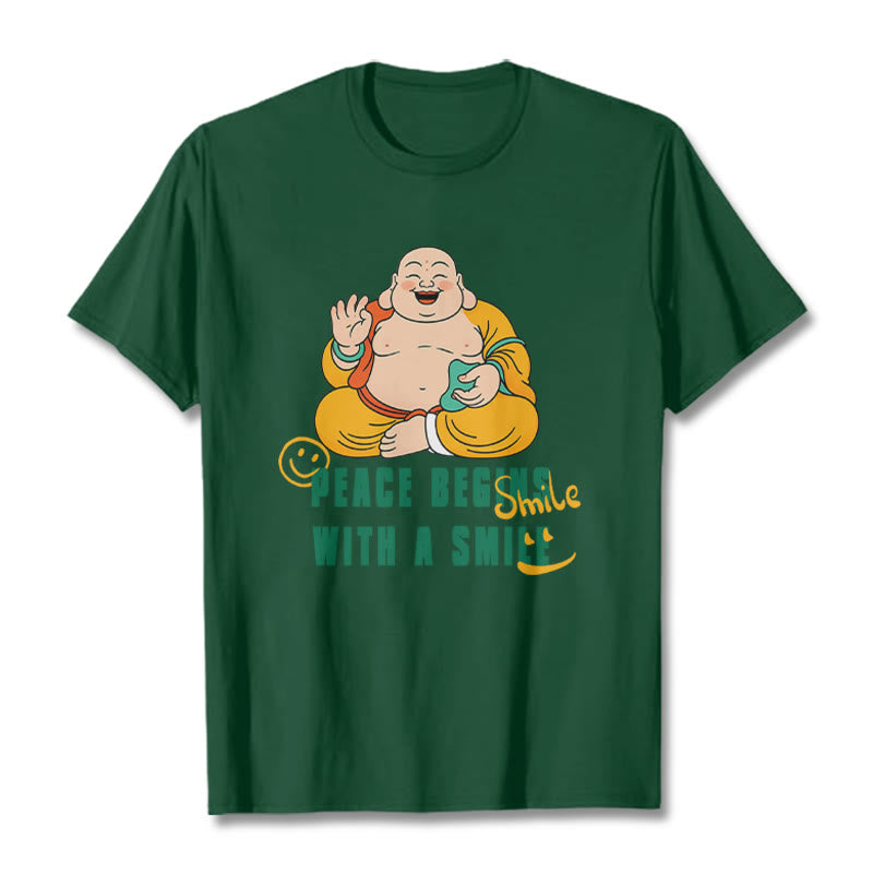 Buddha Stones Peace Begins With A Smile Tee T-shirt - ForestGreen - 2XL - image 13