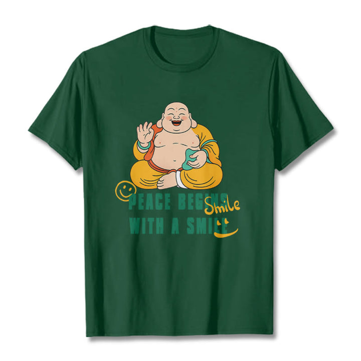 Buddha Stones Peace Begins With A Smile Tee T-shirt - ForestGreen - 2XL - image 13