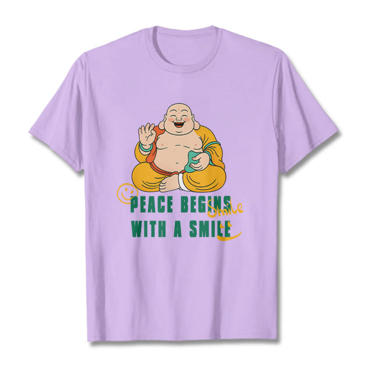 Buddha Stones Peace Begins With A Smile Tee T-shirt - Plum - 2XL - image 17