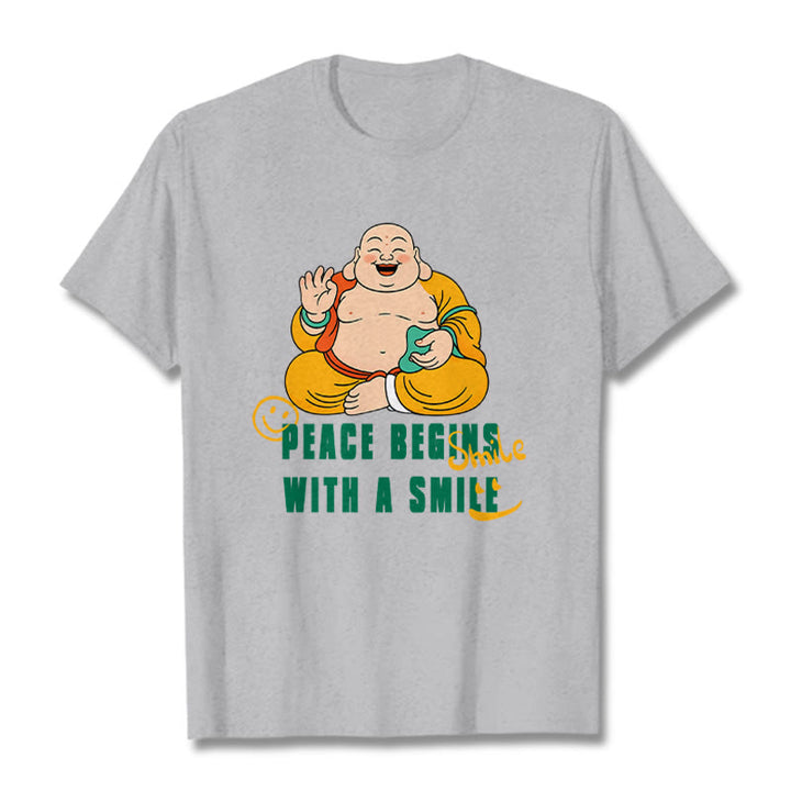 Buddha Stones Peace Begins With A Smile Tee T-shirt - LightGrey - 2XL - image 20