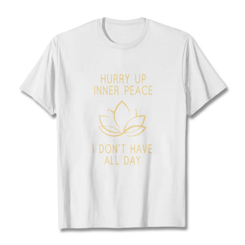 Buddha Stones HURRY UP INNER PEACE Tee T-shirt - White - Lotus - XXL - image 2