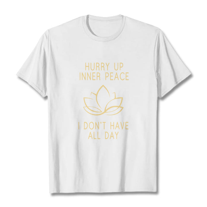 Buddha Stones HURRY UP INNER PEACE Tee T-shirt - White - Lotus - XXL - image 2