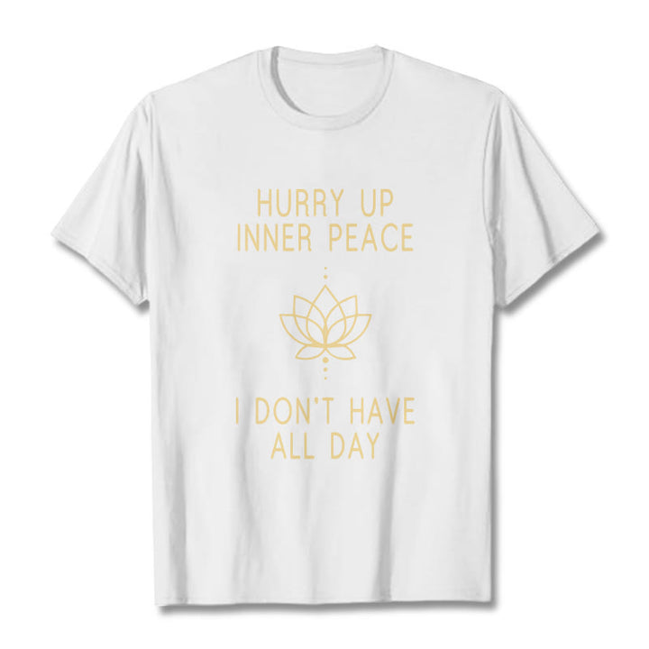 Buddha Stones HURRY UP INNER PEACE Tee T-shirt - White - Lotus Lines - XXL - image 11