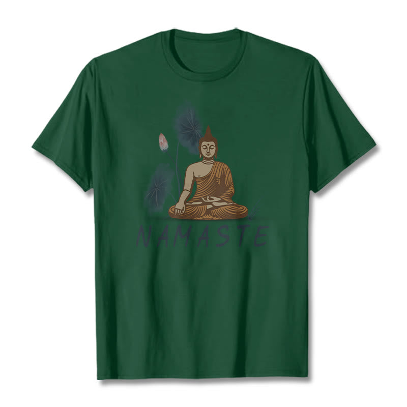 Buddha Stones NAMASTE Buddha Lotus Leaf Tee T-shirt - ForestGreen - Thin Font NAMASTE - 2XL - image 29