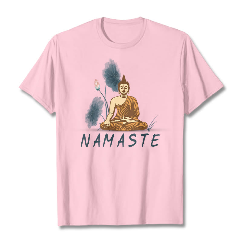 Buddha Stones NAMASTE Buddha Lotus Leaf Tee T-shirt - LightPink - Thin Font NAMASTE - 2XL - image 31