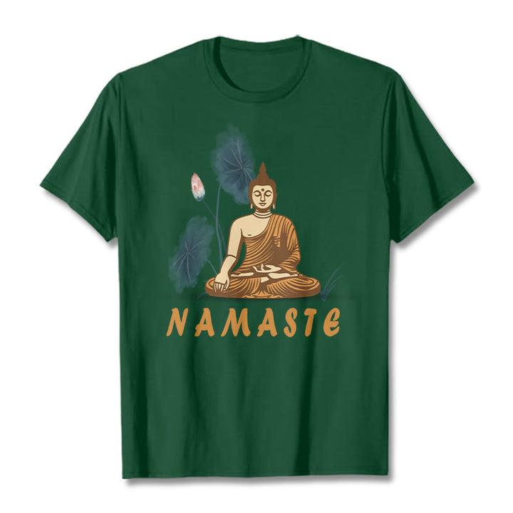 Buddha Stones NAMASTE Buddha Lotus Leaf Tee T-shirt - ForestGreen - Bold Font NAMASTE - 2XL - image 10