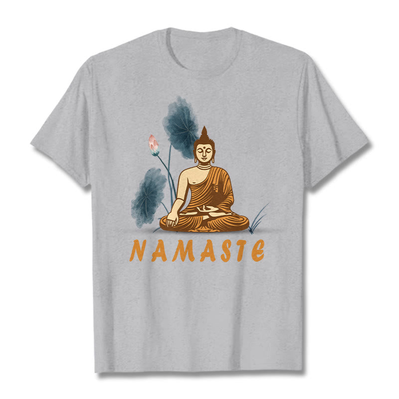 Buddha Stones NAMASTE Buddha Lotus Leaf Tee T-shirt - LightGrey - Bold Font NAMASTE - 2XL - image 16