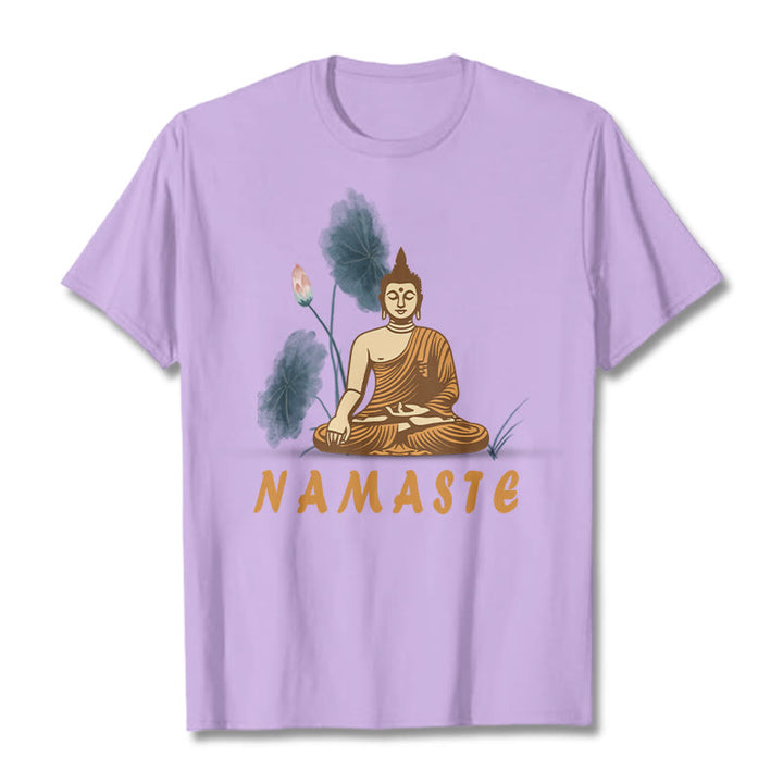 Buddha Stones NAMASTE Buddha Lotus Leaf Tee T-shirt - Plum - Bold Font NAMASTE - 2XL - image 17