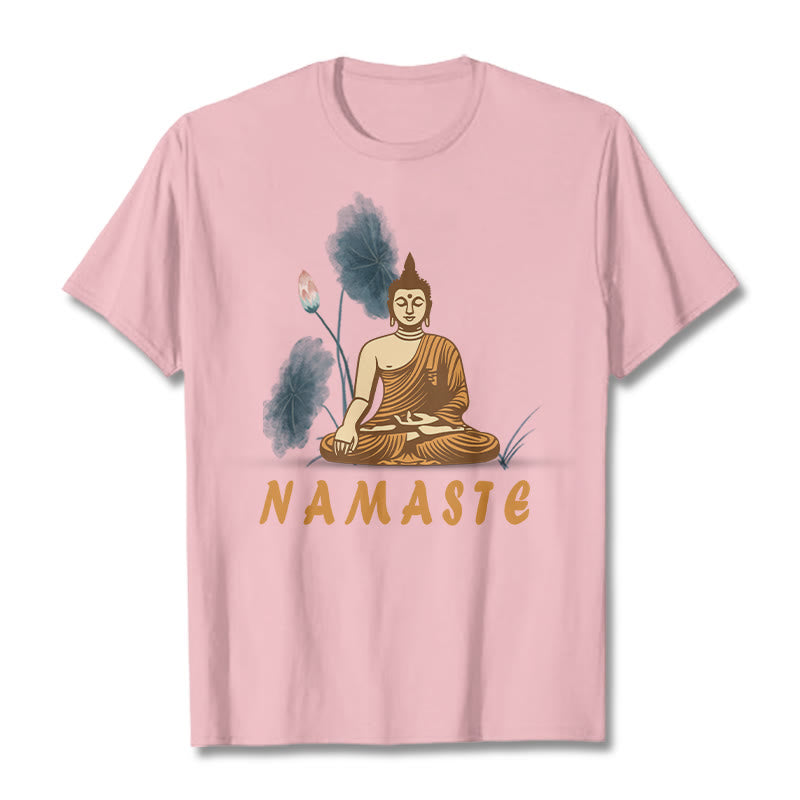 Buddha Stones NAMASTE Buddha Lotus Leaf Tee T-shirt - LightPink - Bold Font NAMASTE - 2XL - image 12