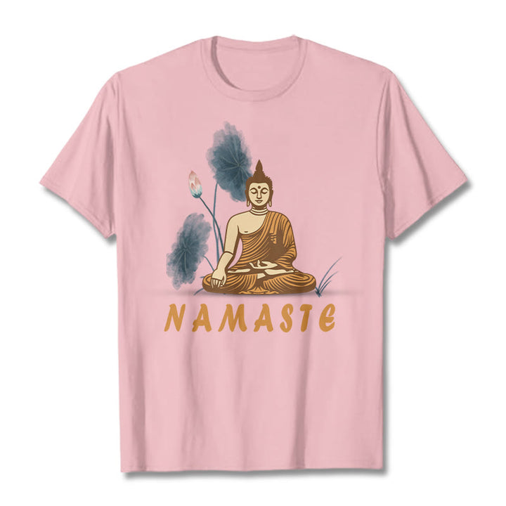 Buddha Stones NAMASTE Buddha Lotus Leaf Tee T-shirt - LightPink - Bold Font NAMASTE - 2XL - image 12