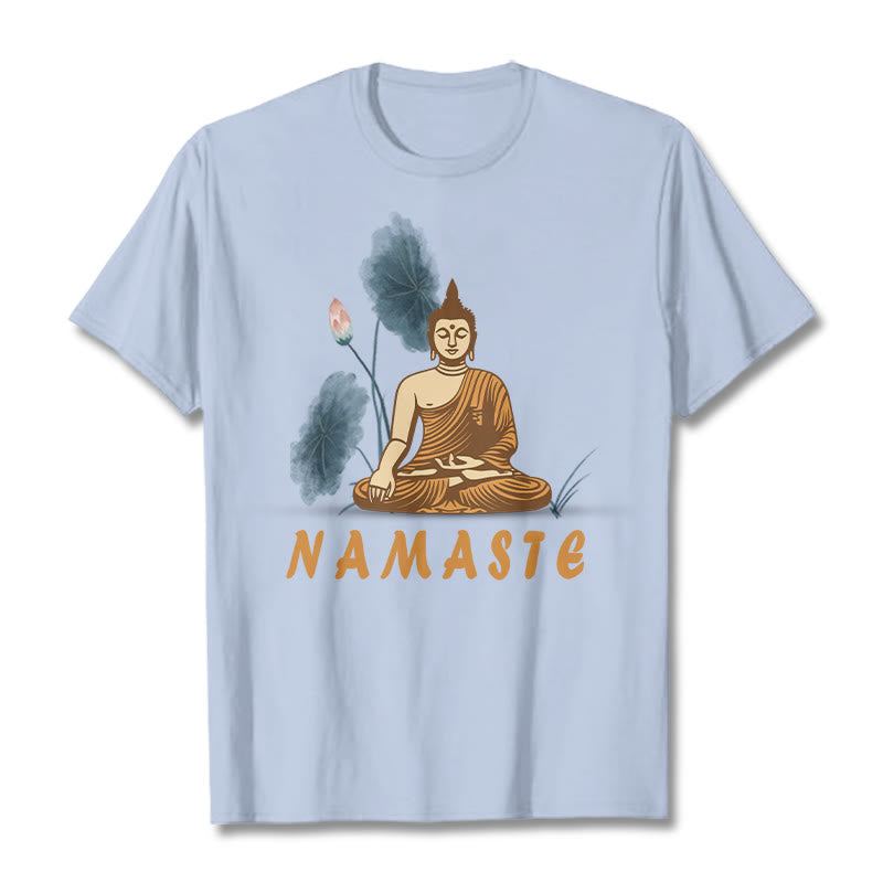 Buddha Stones NAMASTE Buddha Lotus Leaf Tee T-shirt - LightCyan - Bold Font NAMASTE - 2XL - image 19