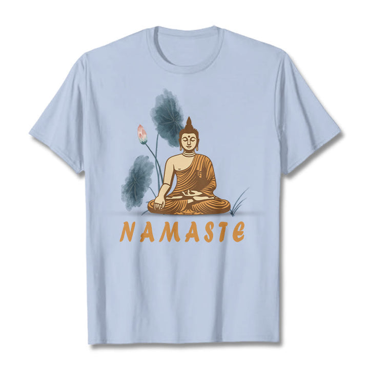 Buddha Stones NAMASTE Buddha Lotus Leaf Tee T-shirt - LightCyan - Bold Font NAMASTE - 2XL - image 19