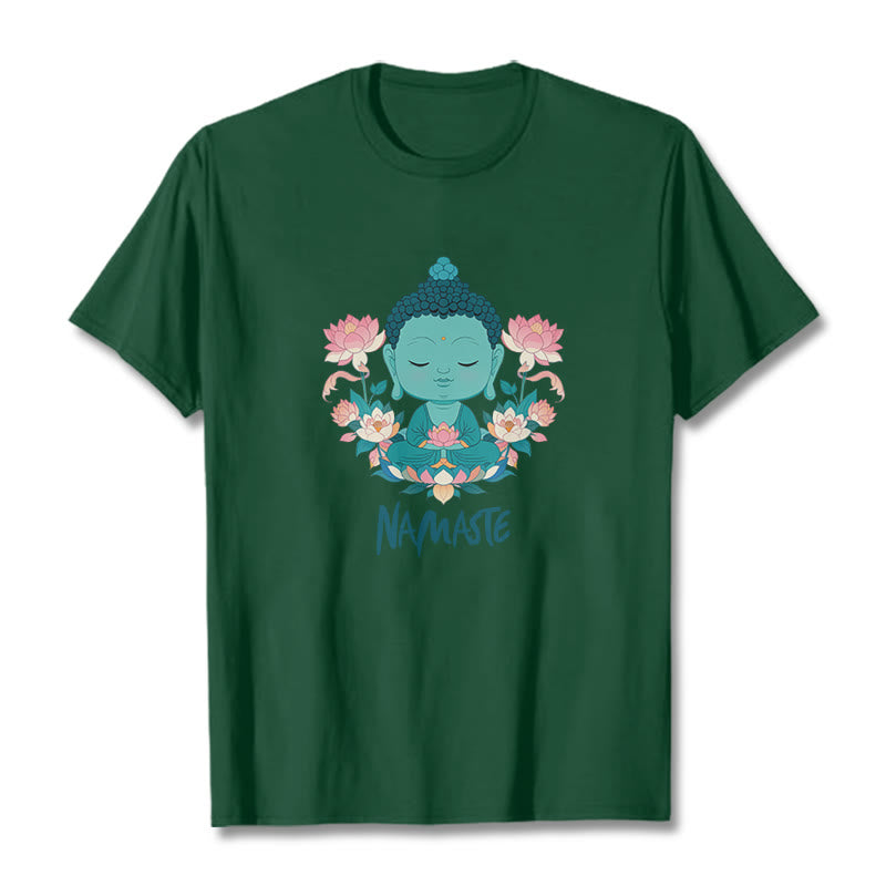 Buddha Stones NAMASTE Buddha Lotus Meditation Tee T-shirt - ForestGreen - Green NAMASTE - 2XL - image 12
