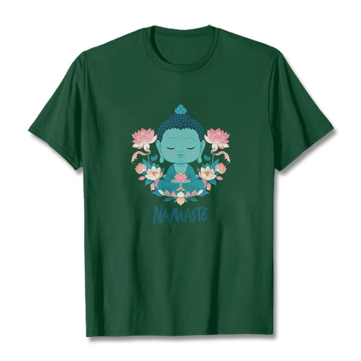 Buddha Stones NAMASTE Buddha Lotus Meditation Tee T-shirt - ForestGreen - Green NAMASTE - 2XL - image 12