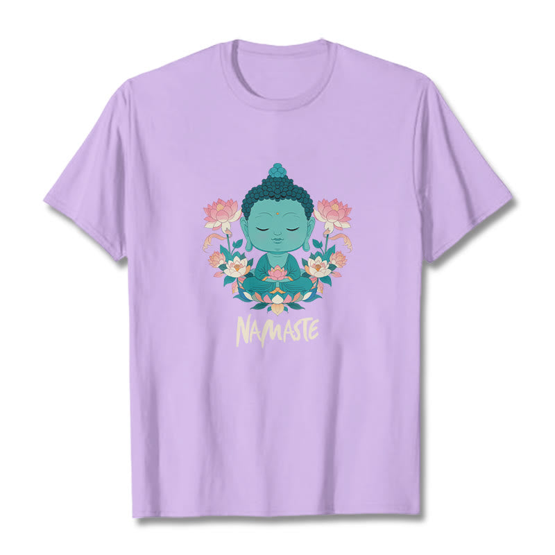 Buddha Stones NAMASTE Buddha Lotus Meditation Tee T-shirt - Plum - Beige NAMASTE - 2XL - image 35