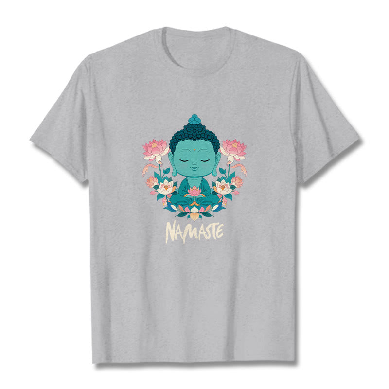 Buddha Stones NAMASTE Buddha Lotus Meditation Tee T-shirt - LightGrey - Beige NAMASTE - 2XL - image 38