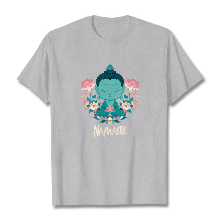 Buddha Stones NAMASTE Buddha Lotus Meditation Tee T-shirt - LightGrey - Beige NAMASTE - 2XL - image 38