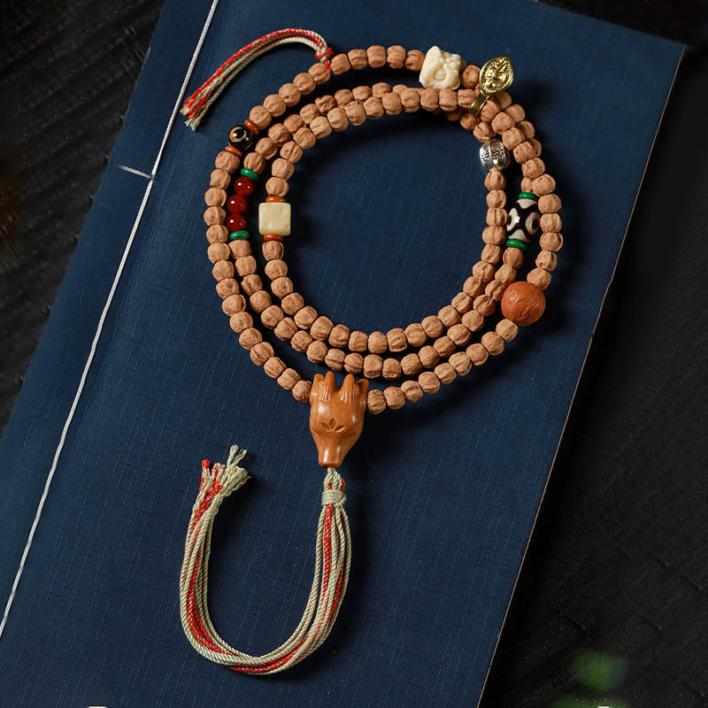 Buddha Stones 108 Beads Bodhi Seed Red Agate Deer Head Wisdom Mala Bracelet