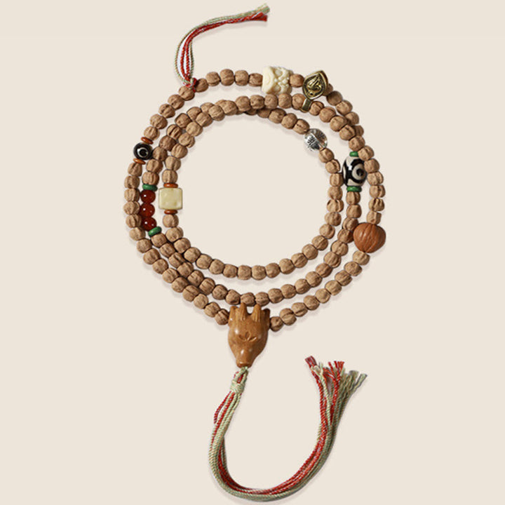 Buddha Stones 108 Beads Bodhi Seed Red Agate Deer Head Wisdom Mala Bracelet