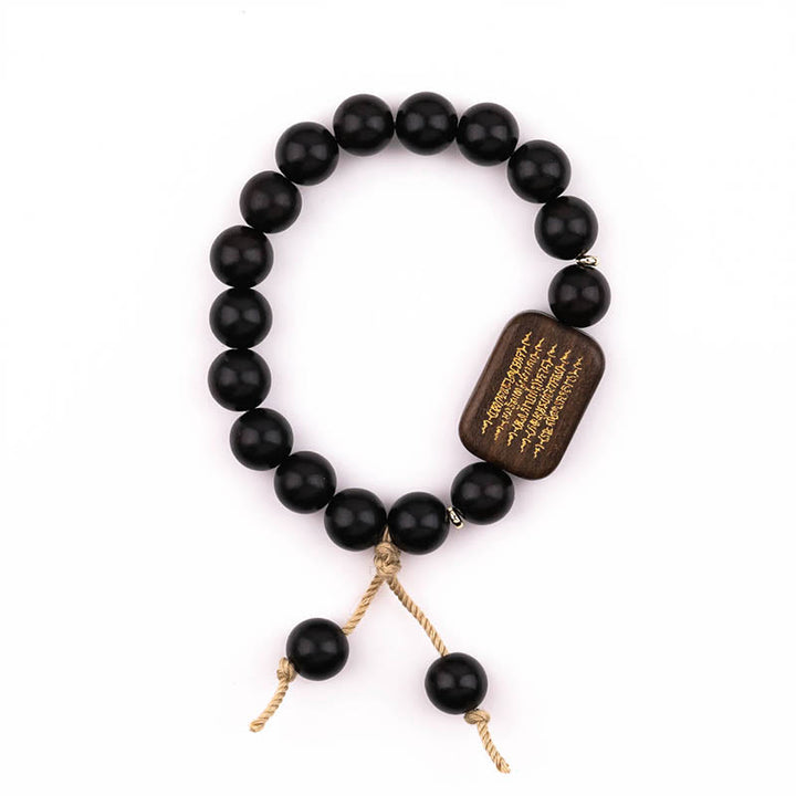 Buddha Stones Ebony Wood Scripture Engraved Peace Bracelet