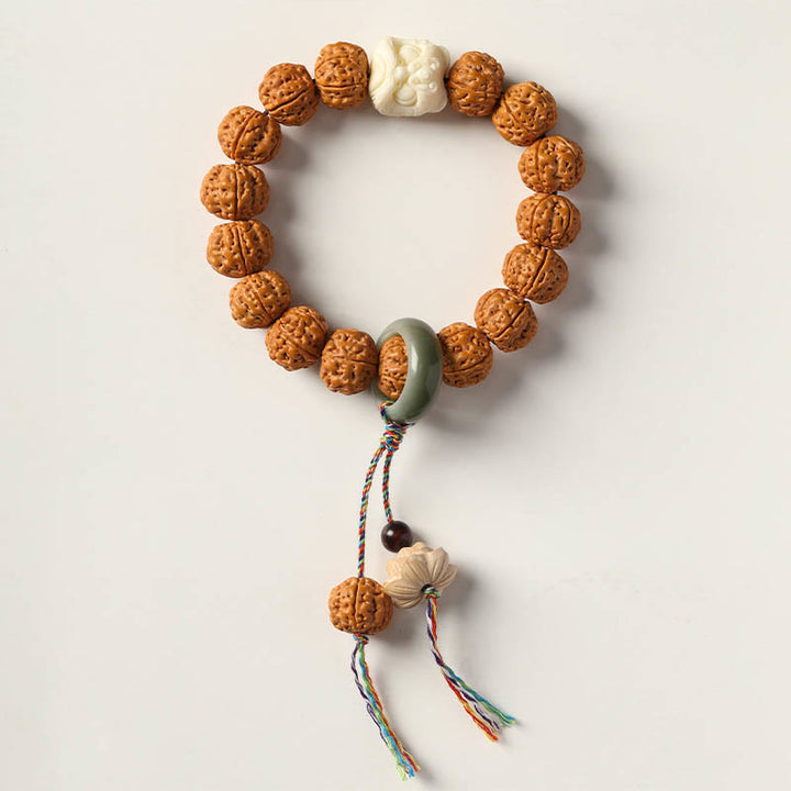 Buddha Stones Bodhi Seed Three-eyed Dzi Bead Buddha Hand Charm Wealth Bracelet