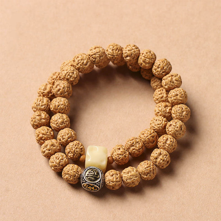 Buddha Stones Bodhi Seed Three-eyed Dzi Bead Buddha Hand Charm Wealth Bracelet