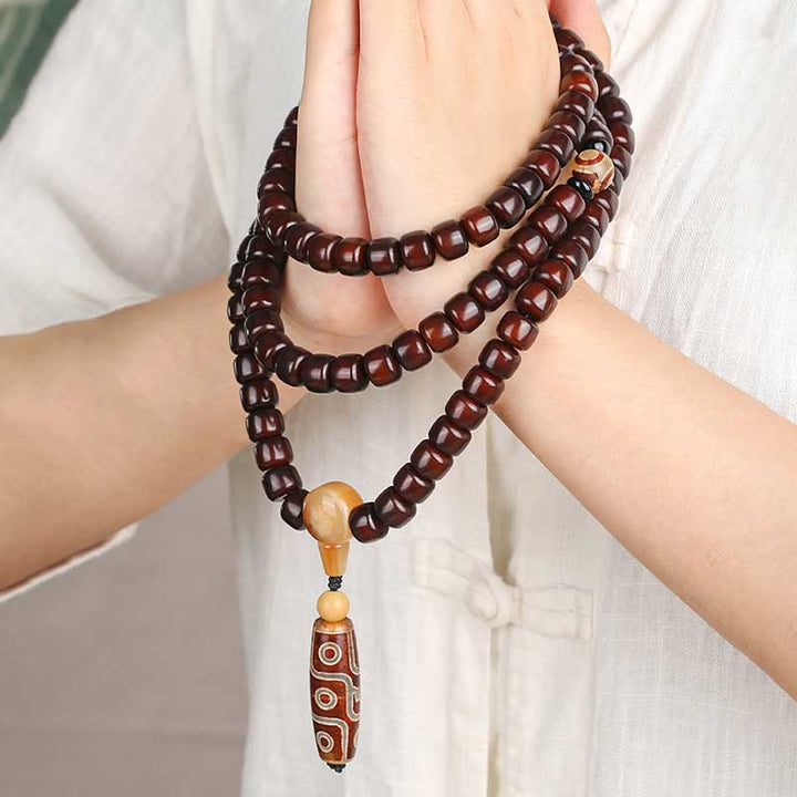 Buddha Stones 108 Mala Beads Three-eyed Dzi Bead Nine-eye Dzi Bead Jade Luck Bracelet