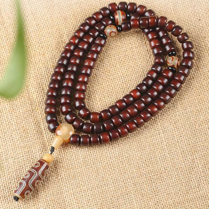 Buddha Stones 108 Mala Beads Three-eyed Dzi Bead Nine-eye Dzi Bead Jade Luck Bracelet