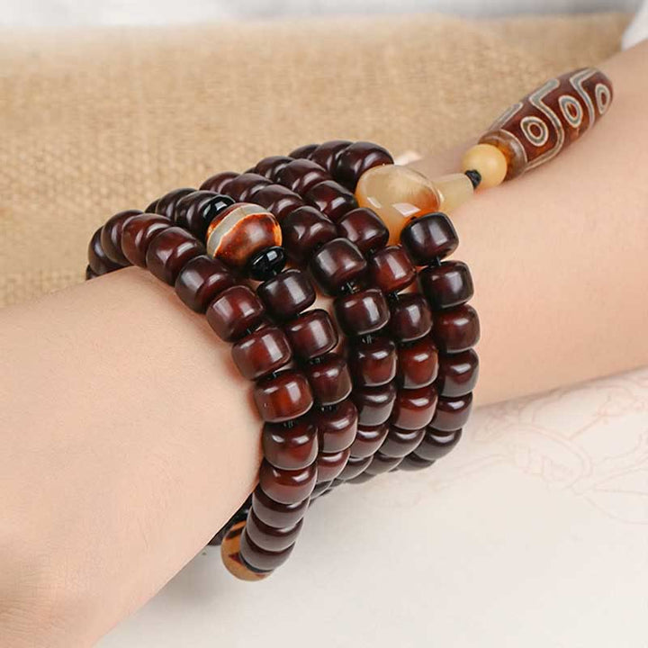 Buddha Stones 108 Mala Beads Three-eyed Dzi Bead Nine-eye Dzi Bead Jade Luck Bracelet