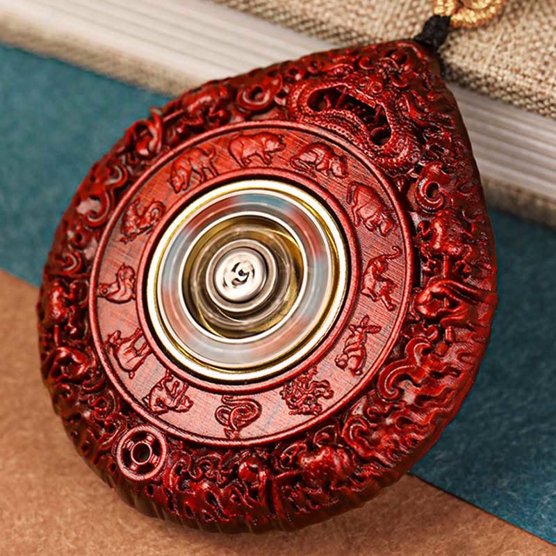 Buddha Stones Chinese Zodiac Natal Buddha Small Leaf Red Sandalwood Ebony Longevity Necklace Pendant