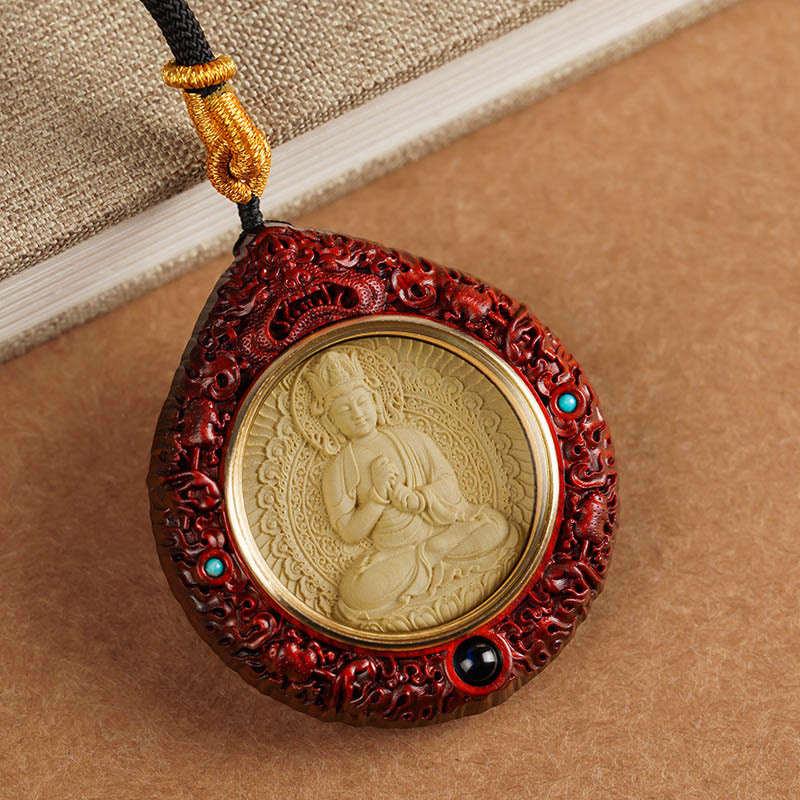 Buddha Stones Chinese Zodiac Natal Buddha Small Leaf Red Sandalwood Ebony Longevity Necklace Pendant