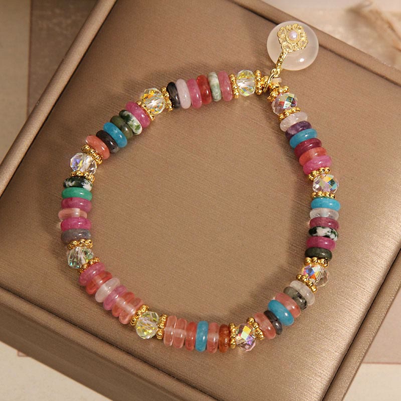 Buddha Stones Various Crystal Strawberry Quartz Peace Buckle Auspicious Bracelet