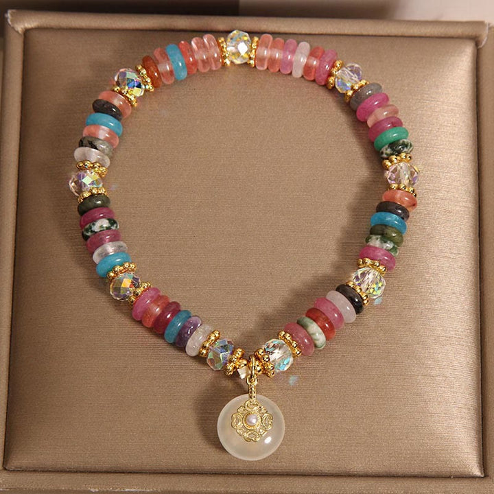 Buddha Stones Various Crystal Strawberry Quartz Peace Buckle Auspicious Bracelet