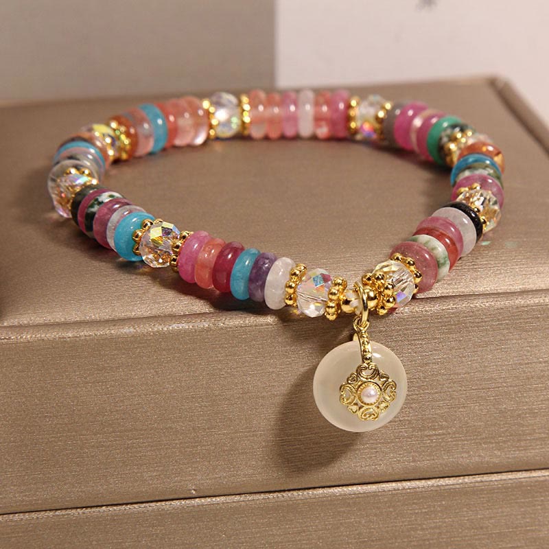 Buddha Stones Various Crystal Strawberry Quartz Peace Buckle Auspicious Bracelet