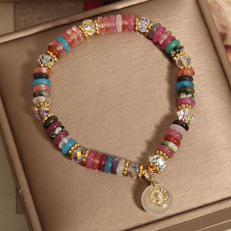 Buddha Stones Various Crystal Strawberry Quartz Peace Buckle Auspicious Bracelet