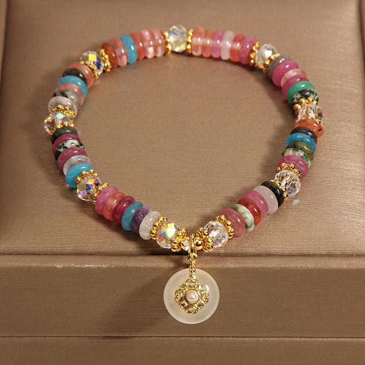 Buddha Stones Various Crystal Strawberry Quartz Peace Buckle Auspicious Bracelet