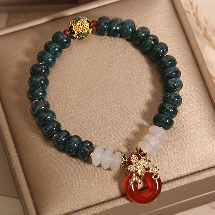 Buddha Stones Jade White Agate Red Agate Peace Buckle Abacus Beads Luck Bracelet