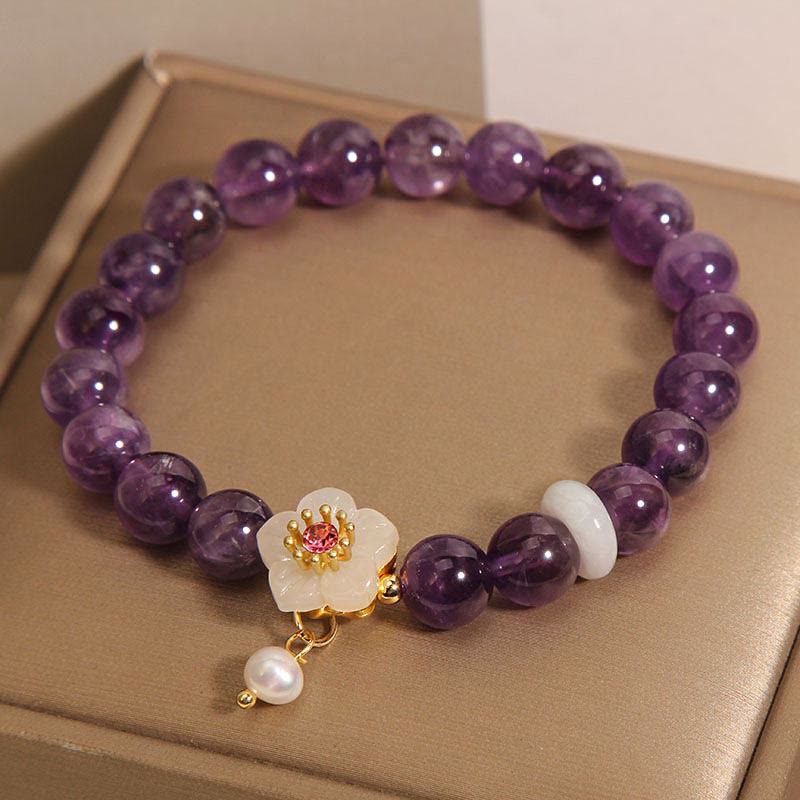 Buddha Stones Natural Amethyst White Agate Pearl Charm Balance Bracelet