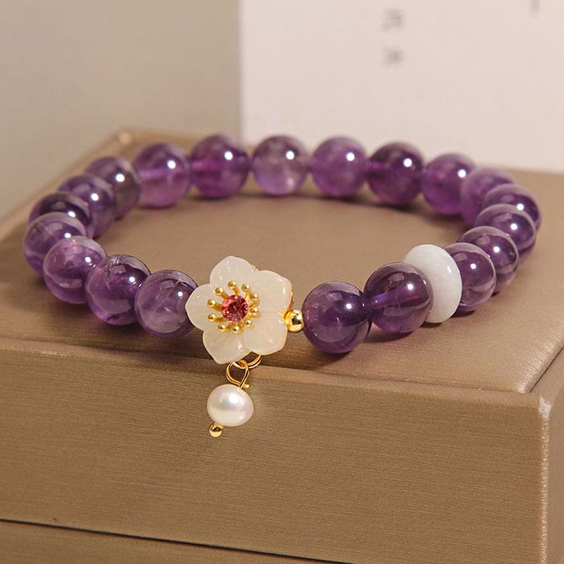 Buddha Stones Natural Amethyst White Agate Pearl Charm Balance Bracelet