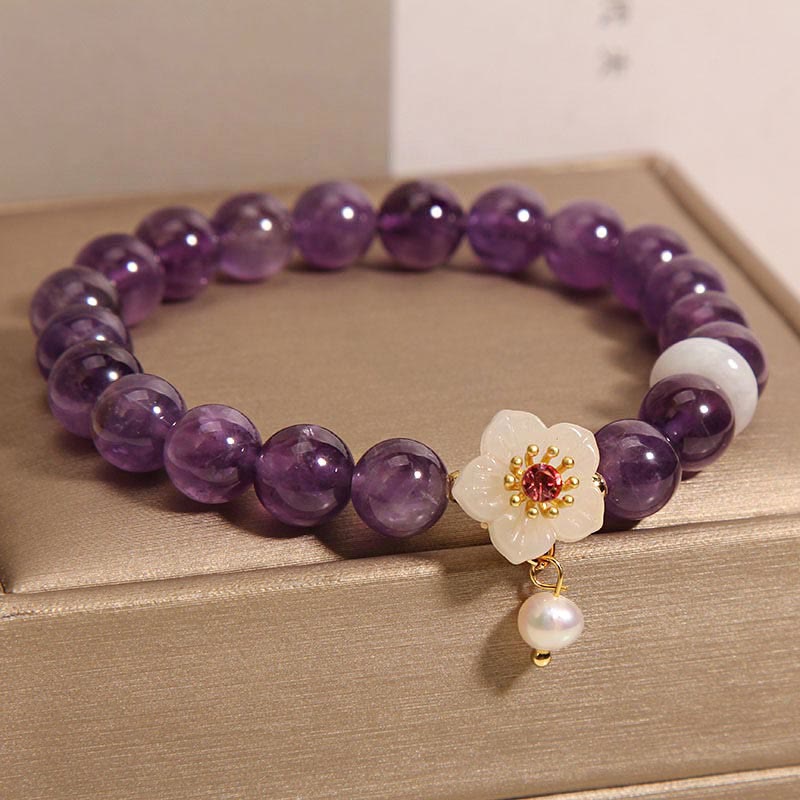 Buddha Stones Natural Amethyst White Agate Pearl Charm Balance Bracelet