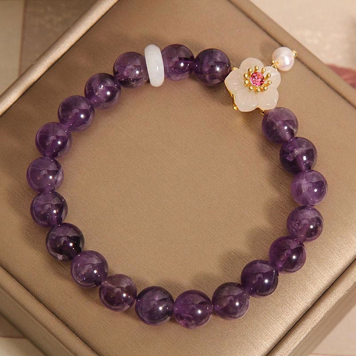 Buddha Stones Natural Amethyst White Agate Pearl Charm Balance Bracelet