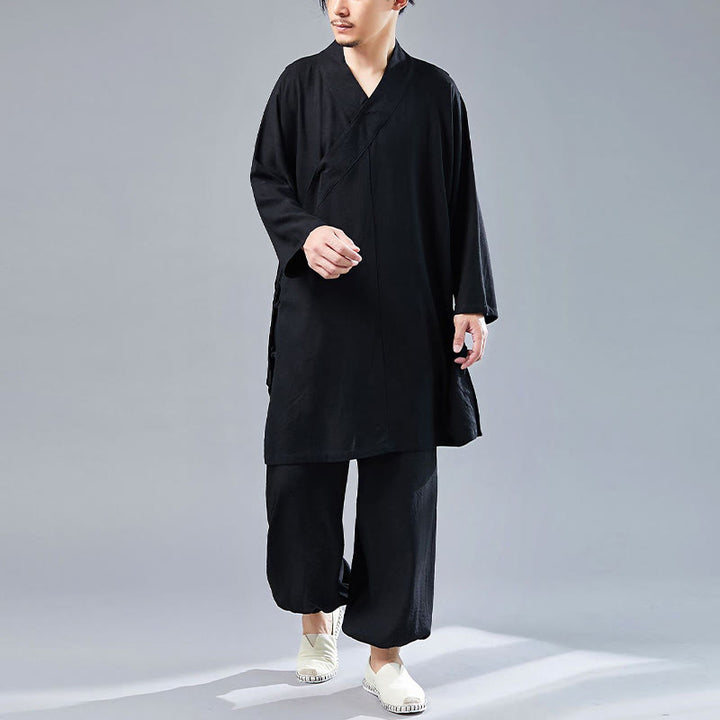 Buddha Stones 2Pcs V-Neck Men's Long Sleeve Shirt Top Pants Meditation Zen Tai Chi Cotton Linen Clothing Set - image 28
