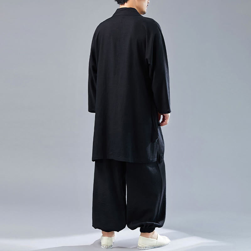 Buddha Stones 2Pcs V-Neck Men's Long Sleeve Shirt Top Pants Meditation Zen Tai Chi Cotton Linen Clothing Set - image 23