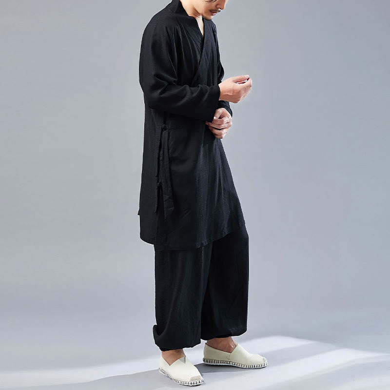Buddha Stones 2Pcs V-Neck Men's Long Sleeve Shirt Top Pants Meditation Zen Tai Chi Cotton Linen Clothing Set - image 24