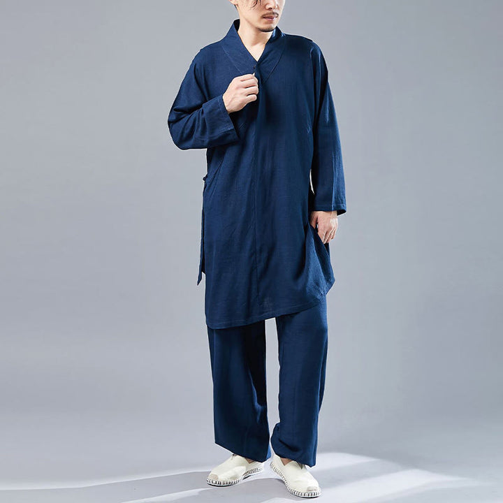 Buddha Stones 2Pcs V-Neck Men's Long Sleeve Shirt Top Pants Meditation Zen Tai Chi Cotton Linen Clothing Set - image 37