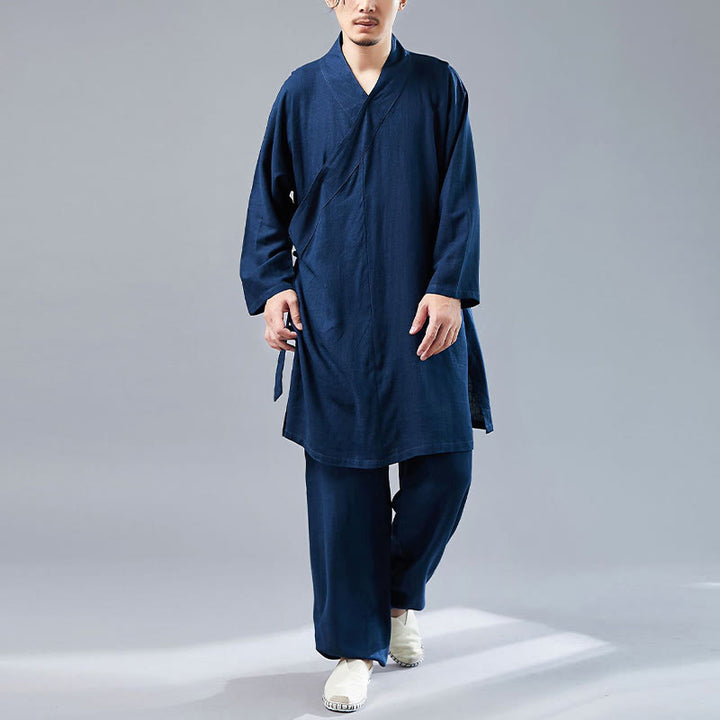 Buddha Stones 2Pcs V-Neck Men's Long Sleeve Shirt Top Pants Meditation Zen Tai Chi Cotton Linen Clothing Set - image 32