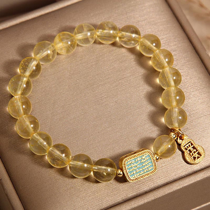 Buddha Stones Natural Citrine Five Scriptures Generosity Bracelet