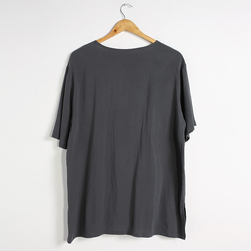 Buddha Stones Men's Solid Color Round Neck Short Sleeve Cotton Linen Shirt - image 5