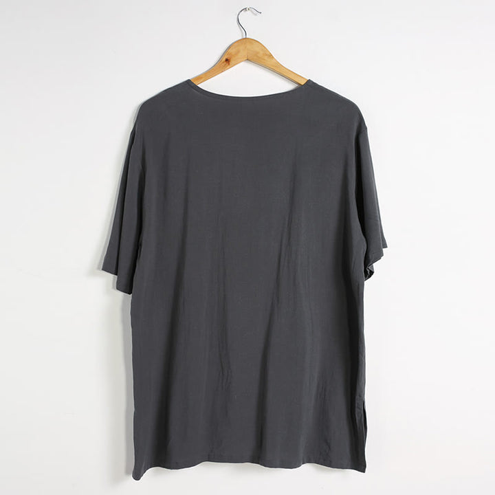 Buddha Stones Men's Solid Color Round Neck Short Sleeve Cotton Linen Shirt - image 5