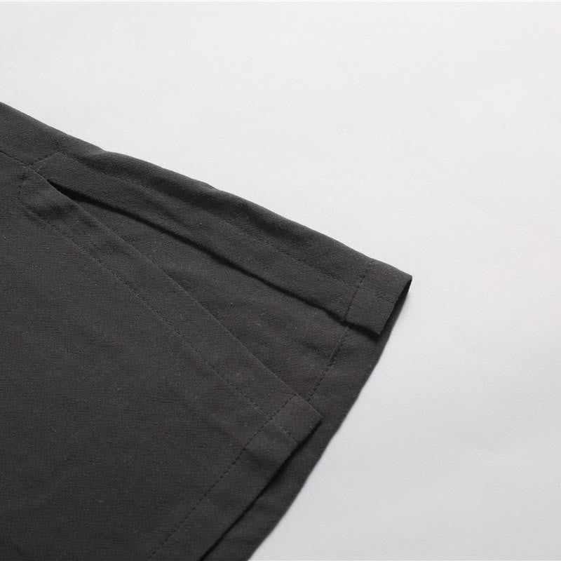 Buddha Stones Men's Solid Color Round Neck Short Sleeve Cotton Linen Shirt - image 8